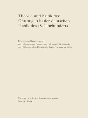 cover image of Theorie und Kritik der Gattungen in der deutschen Poetik des 18. Jahrhunderts